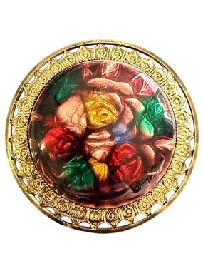 Vintage Reverse Carved Lucite Brooch Gold Tone Floral Pin 1950s New Old Stock